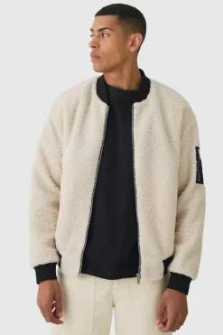 Borg Ma1 Bomber Jacket In Ecru