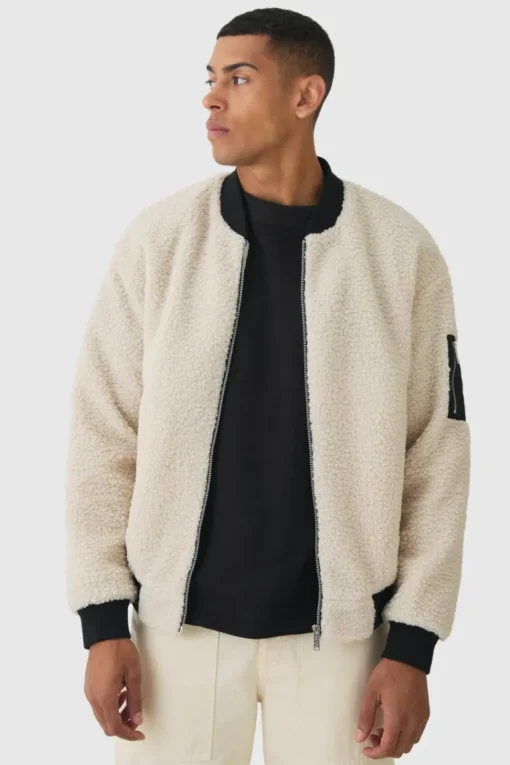 Borg Ma1 Bomber Jacket In Ecru