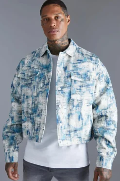 Boxy Abstract Jacquard Harrington Jacket