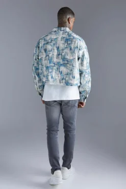 Boxy Abstract Jacquard Harrington Jacket