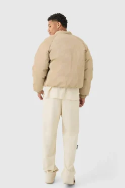 Boxy Bm Extreme Heavyweight Pu Padded Puffer In Taupe