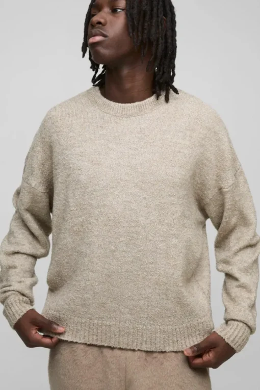 Boxy Boucle Knit Extended Neck Jumper