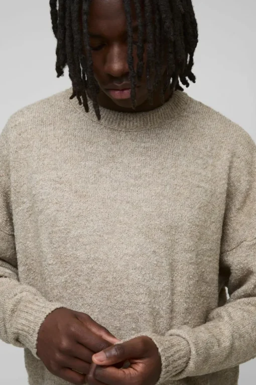 Boxy Boucle Knit Extended Neck Jumper