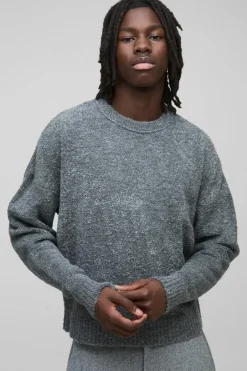 Boxy Boucle Knit Extended Neck Jumper