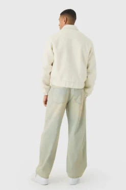 Boxy Brushed Boucle Harrington Jacket In Ecru