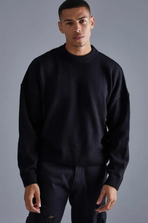 Boxy Brushed Extended Neck Knitted Jumper