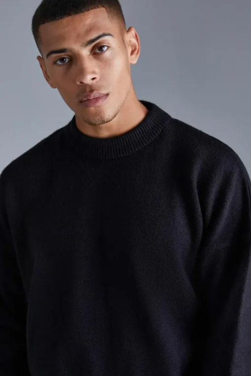 Boxy Brushed Extended Neck Knitted Jumper