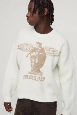 Boxy Brushed Gothic Graphic Knitted Jumper