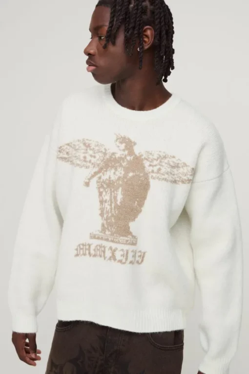 Boxy Brushed Gothic Graphic Knitted Jumper