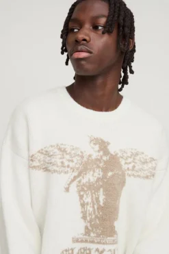 Boxy Brushed Gothic Graphic Knitted Jumper
