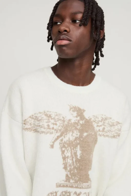 Boxy Brushed Gothic Graphic Knitted Jumper