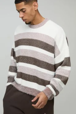 Boxy Brushed Stripe Knitted Jumper