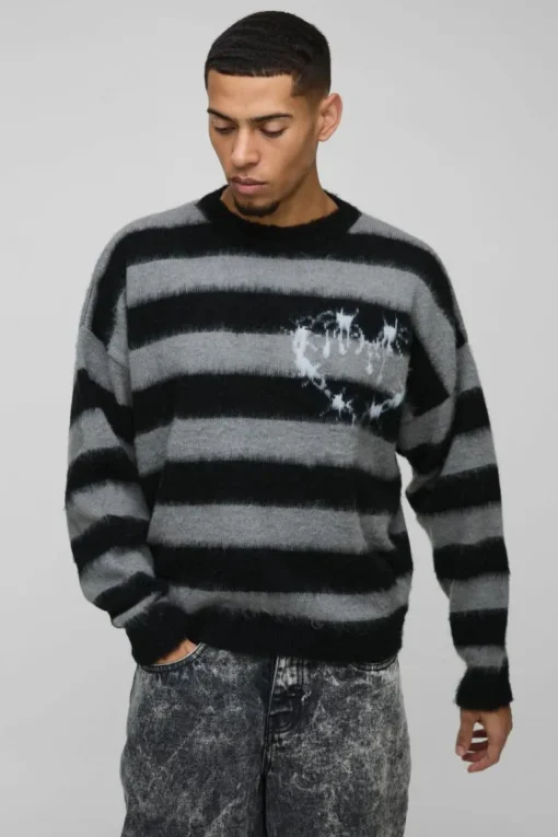 Boxy Brushed Stripe Print Knitted Jumper