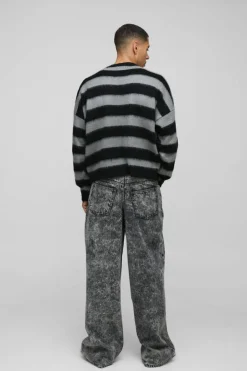 Boxy Brushed Stripe Print Knitted Jumper