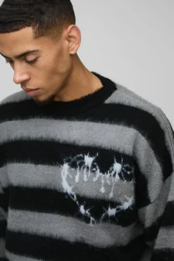Boxy Brushed Stripe Print Knitted Jumper