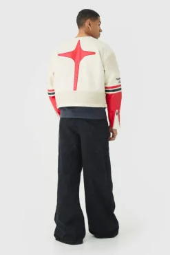 Boxy Collarless Homme PU Moto Jacket In Ecru