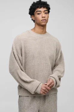 Boxy Crew Neck Ribbed Knitted Jumper