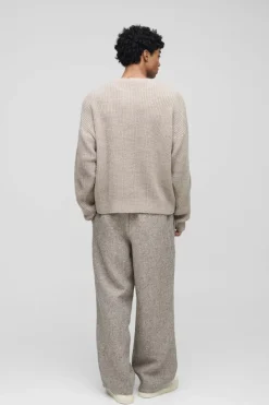 Boxy Crew Neck Ribbed Knitted Jumper