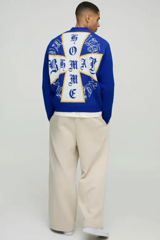 Boxy Cross Graphic Knitted Cardigan