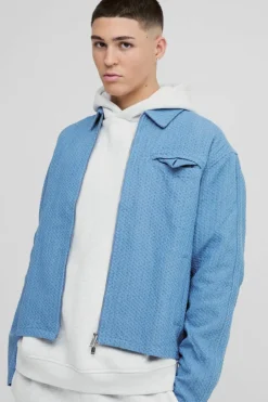 Boxy Denim Textured Jacket