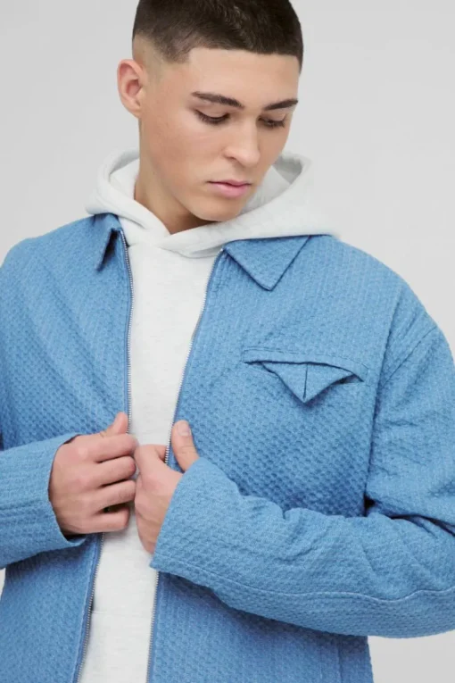 Boxy Denim Textured Jacket