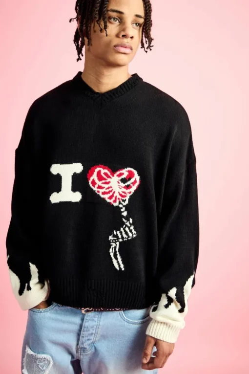 Boxy Drop Shoulder V Neck Graphic Jumper