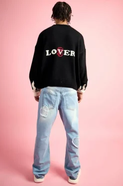 Boxy Drop Shoulder V Neck Graphic Jumper