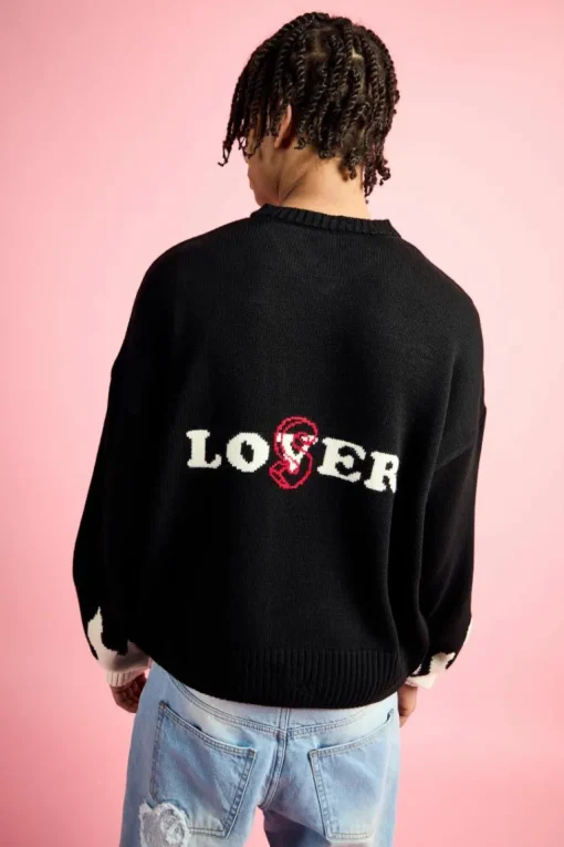 Boxy Drop Shoulder V Neck Graphic Jumper