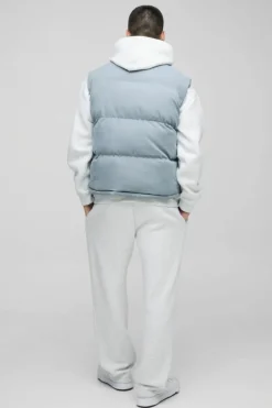 Boxy Faux Suede Funnel Neck Gilet In Blue
