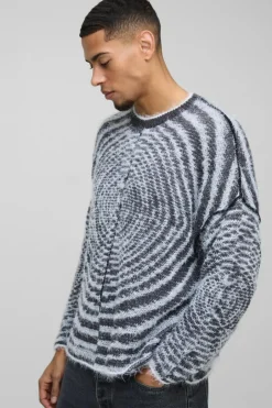 Boxy Fit Fluffy Textured Contrast Knit Jumper