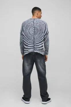 Boxy Fit Fluffy Textured Contrast Knit Jumper