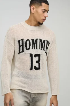 Boxy Fit Homme Moto Open Stitch Knit Jumper