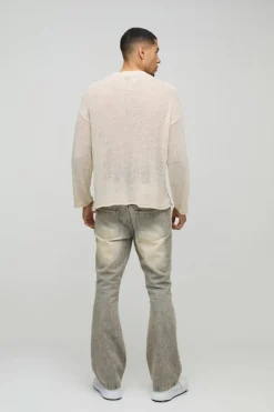 Boxy Fit Homme Moto Open Stitch Knit Jumper