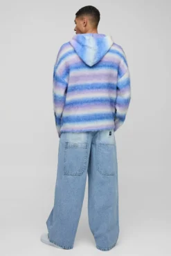 Boxy Fit Ombre Stripe Brushed Knit Cross Hoodie