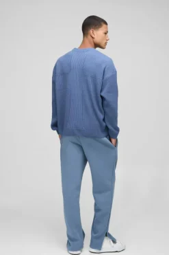 Boxy Fit Ribbed Cross Crew Neck Knitted Jumper
