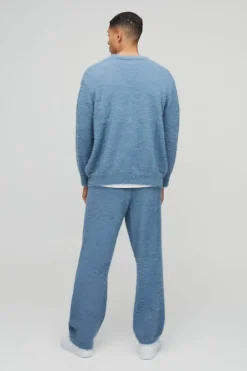 Boxy Fit Super Fluffy Knitted Cardigan Tracksuit