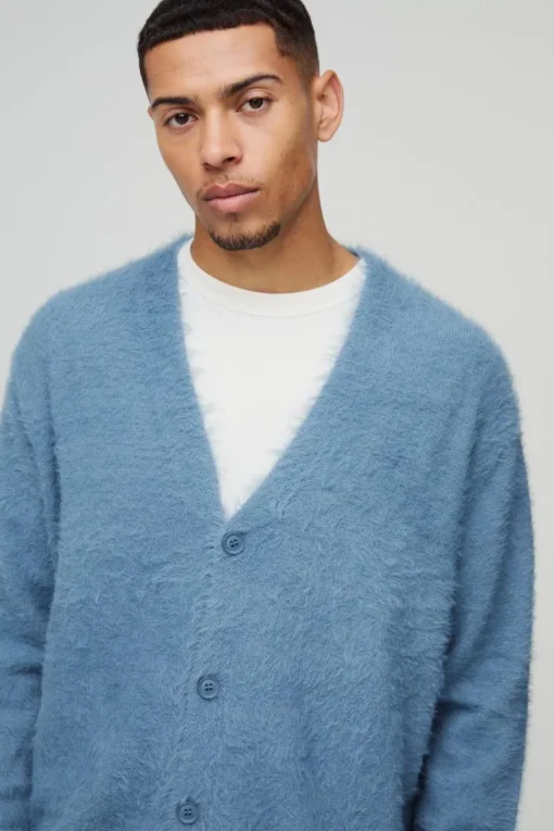 Boxy Fit Super Fluffy Knitted Cardigan Tracksuit