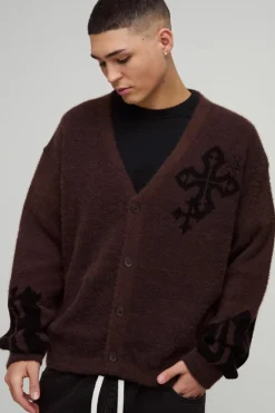 Boxy Fluffy Crosses Knitted Cardigan
