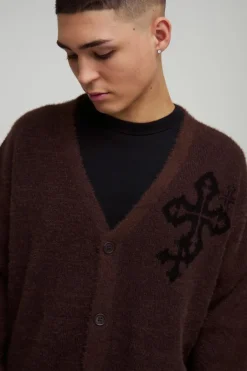 Boxy Fluffy Crosses Knitted Cardigan