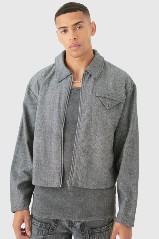 Boxy Herringbone Collared Jacket