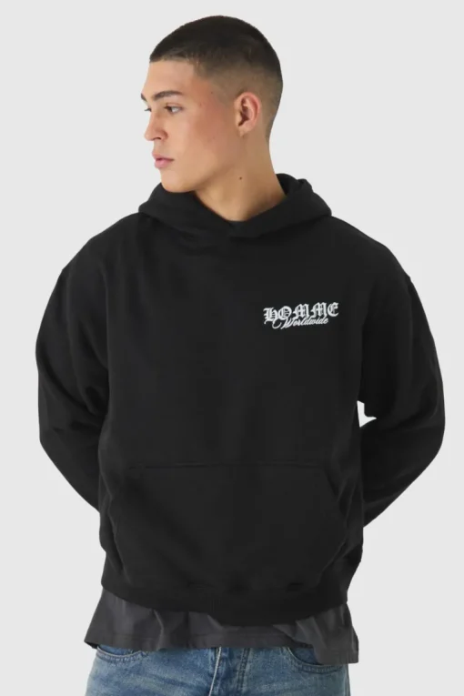 Boxy Homme Tonal Print Hoodie