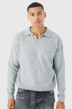 Boxy Long Sleeve Knitted Revere Polo