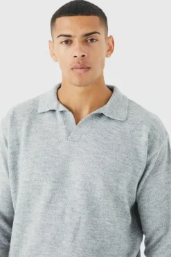 Boxy Long Sleeve Knitted Revere Polo