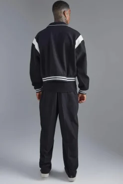 Boxy Melton Bomber Jacket With Contrast Trims