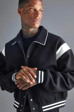 Boxy Melton Bomber Jacket With Contrast Trims