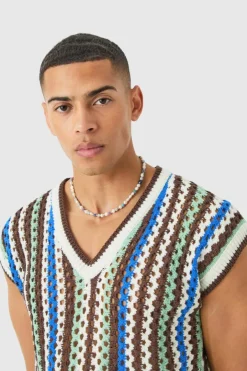 Boxy Oversized Open Stitch V Neck Sweater Vest