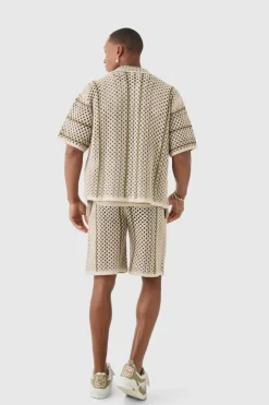 Boxy Oversized Open Stitch Stripe Knit Shirt