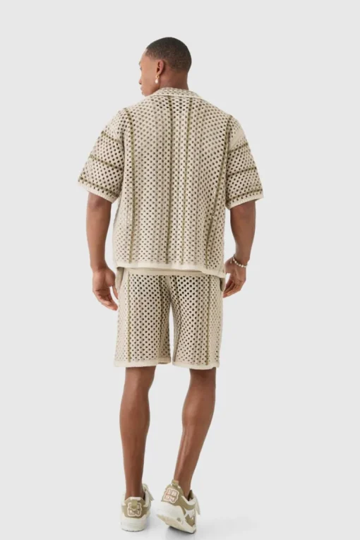 Boxy Oversized Open Stitch Stripe Knit Shirt