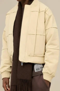 Boxy Panel Padded Nylon Bomber Jacket In Stone