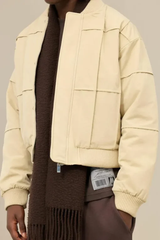 Boxy Panel Padded Nylon Bomber Jacket In Stone